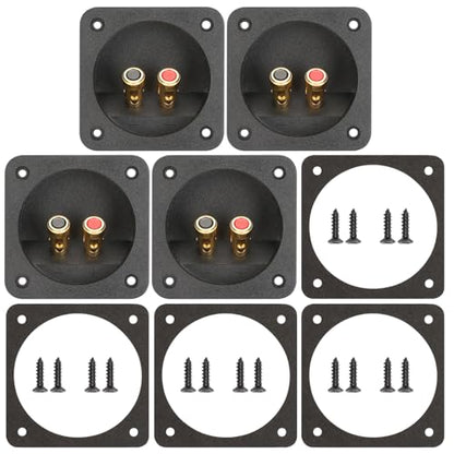 3.1 in Square Push Spring Speaker Box Terminal Cup, 4 Pack | Features 2-Way Speaker Terminal Cup with Gold Plated Binding Posts; Bare Wire Connection. - color: 3.1 Inch Square Push Spring, size: 4