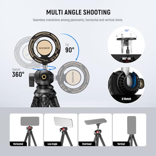NEEWER Magnetic Flex Phone Tripod Compatible with MagSafe iPhone Android | TP33 Flexible Phone Tripod, Mini Vlog Cellphone Stand with Ball Head, for Stroller Bike Motorcycle Tube Round Objects - style: TP33
