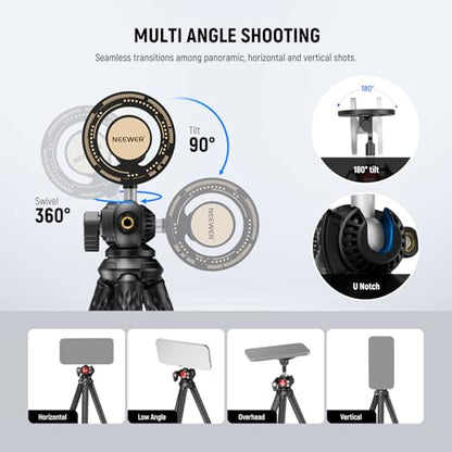 NEEWER Magnetic Flex Phone Tripod Compatible with MagSafe iPhone Android | TP33 Flexible Phone Tripod, Mini Vlog Cellphone Stand with Ball Head, for Stroller Bike Motorcycle Tube Round Objects - style: TP33