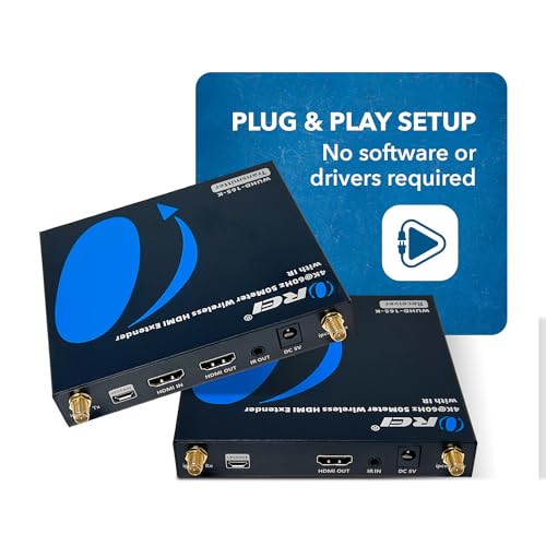 OREI 4K@60Hz HDMI Wireless Extender 165ft, Loop Out One-Way IR SSID Pairing | HDMI Wireless Extender, Wireless HDMI Transmitter – 18Gbps, HDMI 2.0, HDCP 2.2, 5GHz, Plug & Play, Low Latency - size: 4K@60Hz, style: TX & RX Kit