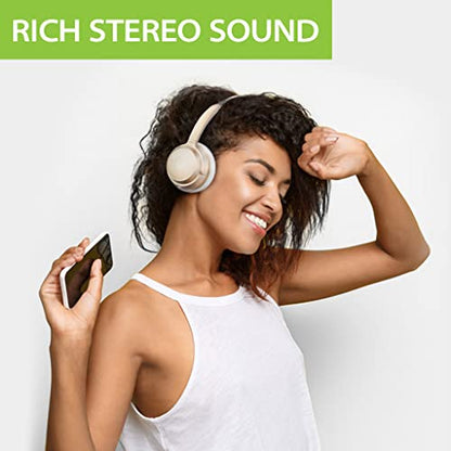 Avantree AH6B - Bluetooth On Ear Headphones with Detachable Mic for Work in Office or at Home, Premium Sound, Soft Padding, Lightweight, Wireless & Wired Headset for Phone PC Laptop, Champaign Gold