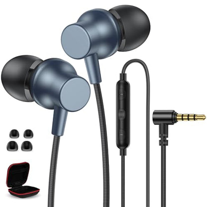 3.5mm Wired Headphones for Laptop School Kids Earbuds with Case Mic - color: Blue