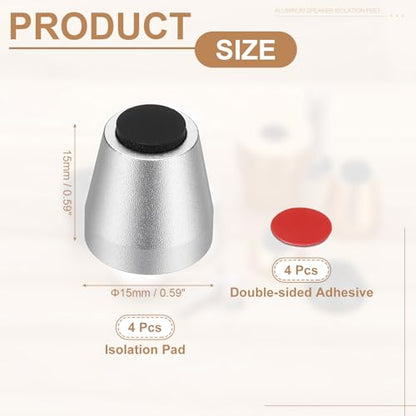 MECCANIXITY 4Pcs Speaker Isolation Pad Feet, 15x15mm Shockproof Aluminum Alloy Vibration Isolation Speaker Shock Base Pad Cone Base with Double-Sided Adhesive for Audio Equipment, Silver - color: Silver, size: 15x15mm
