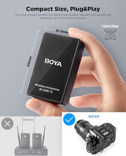BOYA 48-Channel UHF Wireless Lavalier Microphone,LCD Screen Wireless Microphone with Howling Suppression for Online Class Recording Vlog Interview/Camera/iPhone/Speaker/Amplifier (BY-EM5 K1)