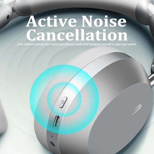Wentronic Y04 Bluetooth Headphones Active Noise Cancelling Wireless Over Ear Headsets 48 Hours Playtime High Sound Quality Foldable Earphones with Soft Ear Cushion for Travel - Silver - color: Sliver