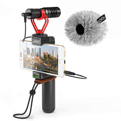 Movo Smartphone Video Rig with Shotgun Microphone, Grip Handle, Wrist Strap for iPhone 5, 5C, 5S, 6, 6S, 7, 8, X, XS, XS Max, 11, 11 Pro, Samsung Galaxy, Note and More