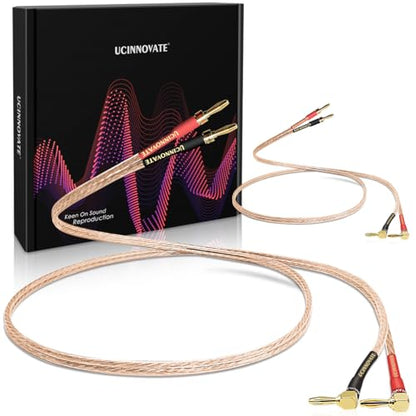 UCINNOVATE 2 Pack 13 AWG Speaker Cable with Banana Plugs, 2X 2m HiFi Speaker Wire with 4mm Gold-Plated Right Angle Banana Plugs, Solid Audio Cable Cord for Audiophile Home Theater - size: 2 x 2m HiFi Speaker Cable
