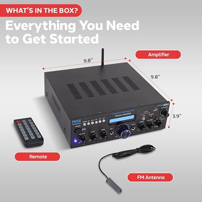 Pyle Wireless Bluetooth Power Amplifier System- 200W Dual Channel Sound Audio Stereo Receiver w/USB, SD, AUX, MIC w/Echo, Radio, LCD - Home Theater Entertainment via RCA, Studio Use, Black - PDA6BU.6 - color: Matte
