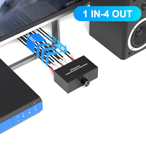 Dingsun 4-Way Stereo Audio Switcher, Bi-Directional Right and Left Channel Audio Selector Box for Blu-ray Players or DVD Players Active Speakers (4In-1Out /1In-4Out) - style: 1In-4Out/ 4In-1Out Stereo Audio Switcher