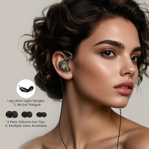 Kaiser Wired Earbuds, in Ear Monitor Headphones, HiFi Stereo IEM Dual Driver Noise Isolating 3.5mm Jack for Gaming Music Laptop Musicians (Black, with Mic) - color: Black with mic