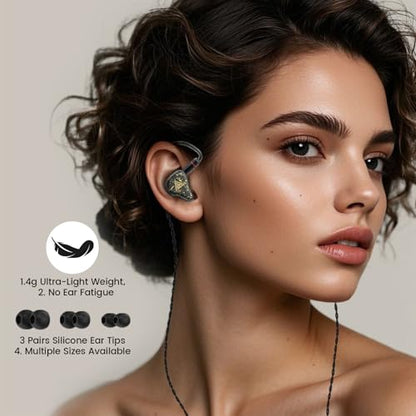 Kaiser Wired Earbuds, in Ear Monitor Headphones, HiFi Stereo IEM Dual Driver Noise Isolating 3.5mm Jack for Gaming Music Laptop Musicians (Black, with Mic) - color: Black with mic