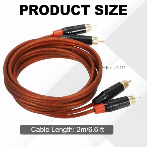 MECCANIXITY 2RCA Male to 2RCA Male Audio Stereo Cable, 6.6 ft RCA Subwoofer Cable with Gold Plated Plugs for Home Theater, HDTV, Amplifiers, Speakers, Red Brown Cable Black Shell - color: Red Brown/Black, size: 6.6 ft