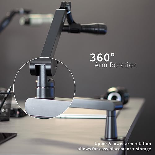 VIVO Low Profile Broadcast/Podcast Microphone Boom Arm Stand with 3/8 and 5/8 inch Screw Adapter, Heavy Duty Desk Mount, Professional Mic Stand with 360 Rotation, Black, STAND-MIC03L