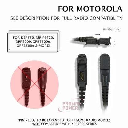 PROMAXPOWER 1-Wire FBI Style Clear Acoustic Tube Earpiece with PTT Button Mic Compatible with Motorola Two-Way Radios XPR3000, XPR3300e, XPR3500, XPR3500e, DEP550, MTP3100 - size: 1-Pack