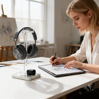 Acrylic Marble Headset Headphone Holders for Office Gaming Station - color: white