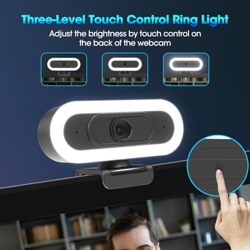 ToLuLu 2K Streaming Webcam Web Cam, LED RGB Webcam with Microphone & Light | Autofocus Computer Camera with Cover and Tripod, Plug-Play USB Web cam for PC Desktop/MacBook Gaming Video Calling - style: 2K Autofocus RGB Ring Light webcam