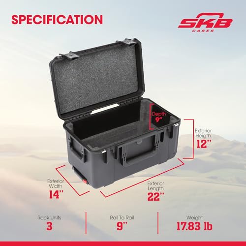 SKB iSeries 3U Shallow Fly Rack Waterproof Polypropylene Hard Case, 9 Inch - size: 3U