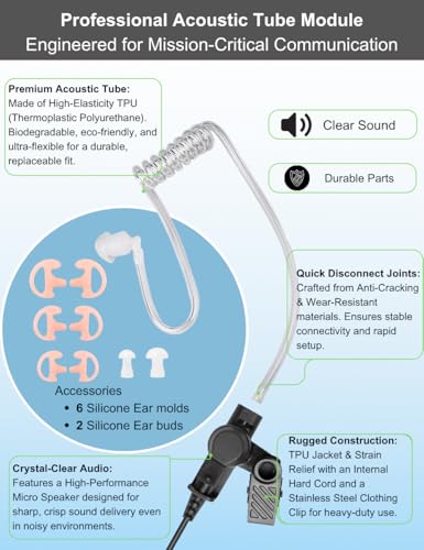 Walkie Talkie Earpiece with Mic Compatible for Kenwood Baofeng SAMCOM BTECH Retevis Walkie Talkies Radios and BF-F8HP UV-82HP UV-5R UV82 UV82C UV5X3 TK NX, Acoustic Tube Headset,
