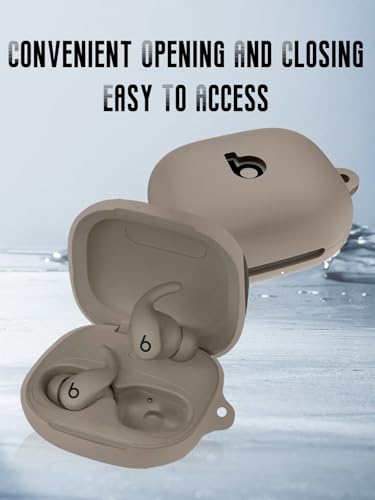 Case for Beats Powerbeats Fit Earbuds 2025 (Gray) | Soft Silicone Protective Cover with Carabiner and Lanyard, Shockproof - color: Gray