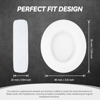 Aurivor Studio 3 Replacement Ear Pads for Beats Studio 3/2 Headphones, Cushions Earpads with Premium Protein Leather, Softer Memory Foam, Stronger Adhesive (White) - color: White