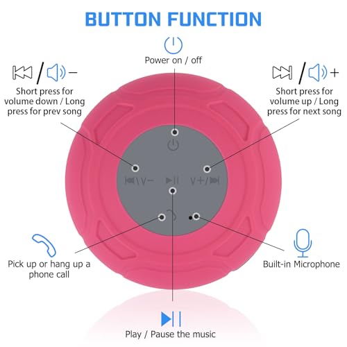 Waterproof Bluetooth Shower Speaker Portable Wireless Water-Resistant Speaker Suction Cup,Built-in Mic Gifts for Kids Speakerphone for iPhone Phone Tablet Bathroom Kitchen - Pink - color: Pink