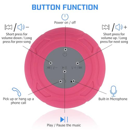 Waterproof Bluetooth Shower Speaker Portable Wireless Water-Resistant Speaker Suction Cup,Built-in Mic Gifts for Kids Speakerphone for iPhone Phone Tablet Bathroom Kitchen - Pink - color: Pink