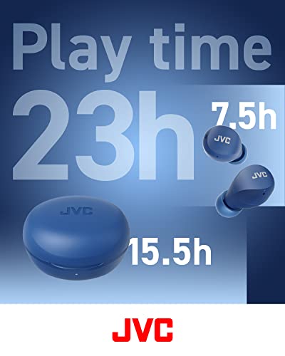 JVC Compact and Lightweight Gumy Mini True Wireless Earbuds Headphones, Long Battery Life (up to 23 Hours), Sound with Neodymium Magnet Driver, Water Resistance (IPX4) - HAA6TA (Blue) - color: Blue, size: Compact