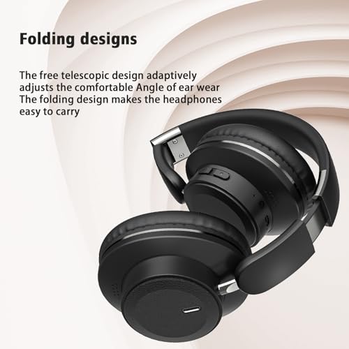 H9 Rotatable Wireless Headphones Over The Ear (Black) | Bluetooth Headsets,1.5m Audio Cable,Built-in Mic, Deep Bass Foldable Hi-res Lightweight, for Home,Travel,iOS,Android,Outdoor - color: Black