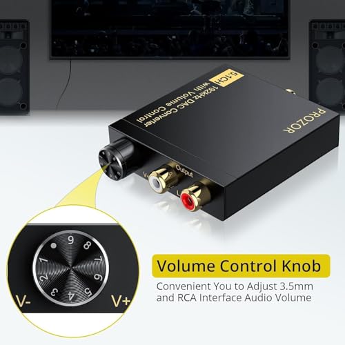 PROZOR DAC Converter 192Khz Digital to Analog Audio Support 5.1CH DTS | Dolly-AC3 Decoder with Volume Control Coaxial SPDIF Toslink Optical to RCA Adapter for HDTV DVD PS3 Home Cinema System