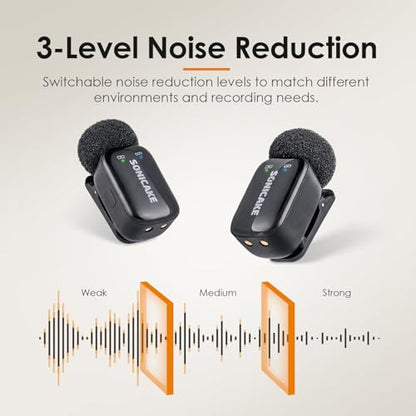 SONICAKE Wireless Mini Microphone for iPhone & Android，Mini Lavalier Microphone - Noise Reduction Lapel Mic,Clip-on Mini Mic with USB-C for Video Recording YouTube TikTok Podcast Content Creators