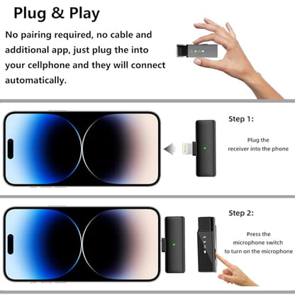Wireless Microphone (1 TX + 1 RX), Mini Lapel Mic with Charging Case, 6H, Wireless Mic for iPhone, Video Recording, YouTube, Interview, Vlog, TikTok, Live Stream-Lightning Port - size: Lightning