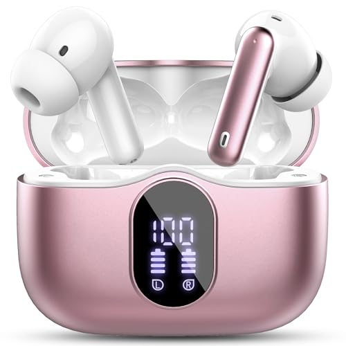 Wireless Earbuds, Bluetooth 5.4 Headphones Bass Stereo/Clear Call,Rose Gold | Ear Buds with Noise Cancelling Mic LED Display in Ear Earphones IP7 Waterproof 36H Bluetooth Earbuds for Phones/Sport/Laptop - color: Rose Gold