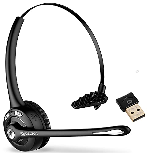 Delton 10X Bluetooth Computer Headset, On-Ear Single Ear Wireless Headset | With Noise Canceling Mic, USB Dongle for Computer/Laptop, Perfect for Home, Office, Call Center, Truck Driver - Black