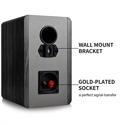 SINGING WOOD T25 Passive Bookshelf Speakers (Pair) - 60W Home Stereo Audio - 4" Woofer, Silk Dome Tweeter - Wall Mountable - Perfect for Home Theater, Studio Monitor, Record Player - Black Wood Finish