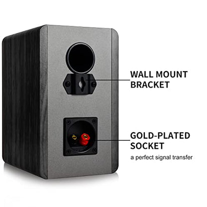 SINGING WOOD T25 Passive Bookshelf Speakers (Pair) - 60W Home Stereo Audio - 4" Woofer, Silk Dome Tweeter - Wall Mountable - Perfect for Home Theater, Studio Monitor, Record Player - Black Wood Finish