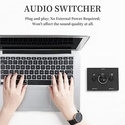 3.5mm Audio Switcher, 2 Input 1 Output/1 Input 2 Output Audio Splitter Switcher, Audio Switcher Box, One-Key Mute Button, black, 500051629