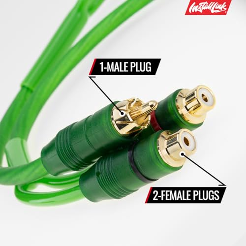 Install Link RCA Y Adapter Cable, 1-Male to 2-Female Splitter, 2-Pack (OFC) | Pure OFC Copper, 1ft, Feeds One Stereo Signal to Two Components, for Subwoofer, Home Theater, Car Audio Amplifier, Studio - color: Frosted Green, size: 1-Male to 2-Female