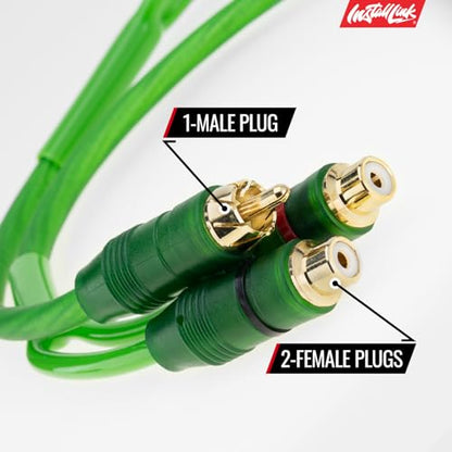 Install Link RCA Y Adapter Cable, 1-Male to 2-Female Splitter, 2-Pack (OFC) | Pure OFC Copper, 1ft, Feeds One Stereo Signal to Two Components, for Subwoofer, Home Theater, Car Audio Amplifier, Studio - color: Frosted Green, size: 1-Male to 2-Female