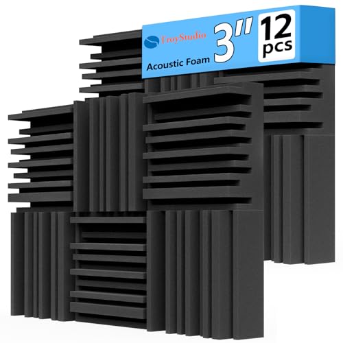 TroyStudio Thick Acoustic Foam Panels, 12 X 12 X 3 Inch 12 Pcs Broadband Sound Absorbing Foam, Dense Soundproof Padding Tile, Recording Studio Foam Absorber, Groove Decorative 3D Wall Ceiling Panel - size: 12 pcs