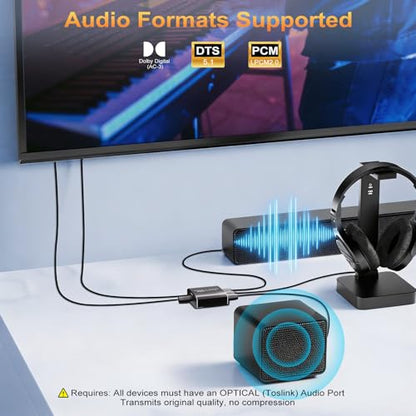 Optical Audio Splitter 1x3, Toslink Digital SPDIF Splitter 1 in 3 Out | Supports Dolby Digital DTS 5.1 & LPCM 2.0, Compatible with PS5, Xbox, TV, Sound Bar, Home Theater