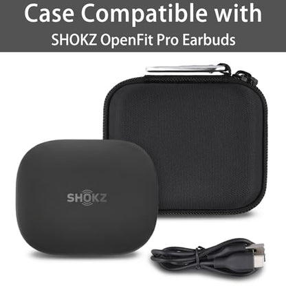 co2CREA SHOKZ 오픈핏 프로 오픈 이어 이어버드용 하드 케이스, 블랙 | 메시 액세서리 포켓, 충전 케이블 보관, 경량 디자인, 카라비너 클립 - color: 블랙 케이스, style: OpenFit Pro용