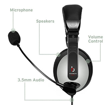 Etekcity RoverBeats Bravo Professional Over Ear Stereo Headset with Microphone, Headset Splitter, Black/Gray