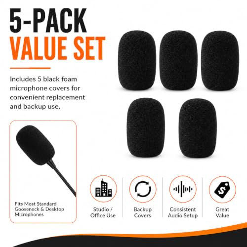 5-Pack Professional Foam Windshield for Shure CVG18-B/C - Studio-Grade Microphone Filter for Gooseneck Condenser Mics, Black Sponge Noise Reduction Covers