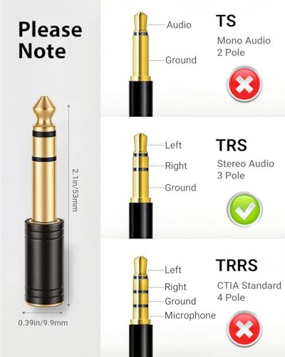 1/8"(3.5mm) Male to 1/4"(6.35mm) Female Headphone Adapter | 1/4"(6.35mm) Male to 1/8"(3.5mm) Female Audio Jack Converter, Gold-Plated for Amp, Digital Piano & Guitar, Mixer, Aux, Drums - color: Black Kit