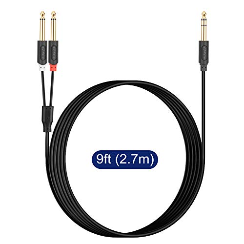 J&D 1/4 Inch TRS to Dual TS Y Splitter Cable, Gold Plated 6.35mm Stereo Male to 2 Mono Male Breakout Cable for Audio Interface, Mixer, Amplifier [Audiowave Series], 9 Feet - size: 9 Feet
