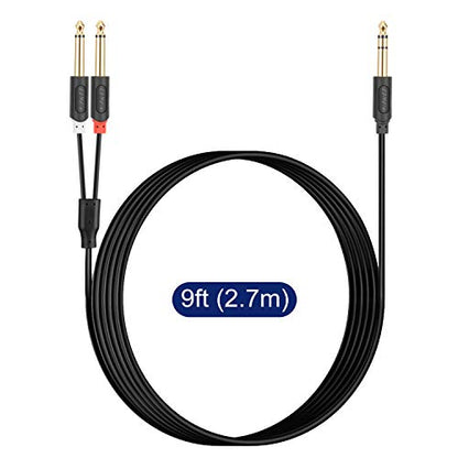 J&D 1/4 Inch TRS to Dual TS Y Splitter Cable, Gold Plated 6.35mm Stereo Male to 2 Mono Male Breakout Cable for Audio Interface, Mixer, Amplifier [Audiowave Series], 9 Feet - size: 9 Feet