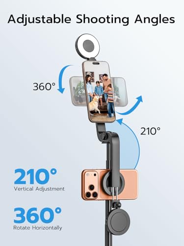 USKEYVISION 49'' Magnetic Selfie Stick Tripod with Light & Remote (SPT-02) | 360° Rotatable Magnetic Tripod with Ring Light for iPhone & Android, Content Creator Essentials for Tiktok Video Recording - size: 49" Magnetic Selfie Stick with Light