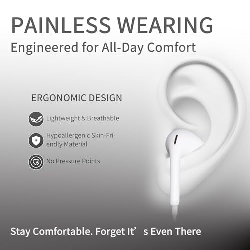 Wired Headphones for iPhone Ear buds with Lightning Connector (Built-in Microphone & Volume Control) Earbuds Compatible for iPhone 14/14 Pro/14 Plus/13/12/11/XR/XS/X/8/7【Official Certified Earphones】