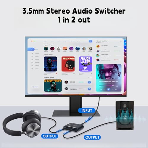 Audio Switch 3.5mm Bi-Direction Switch,Stereo Audio Switcher 2 in 1/1 in 2 Out,A udio Swit ch Headphone Manual Selector Splitter for Phone PC Laptop Headphone(Black)