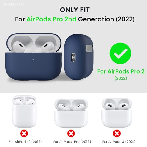 ORNARTO Compatible with AirPods Pro 2 Case 2022, Full Protective Hybrid Silicone for AirPods Pro 2nd Generation Case, Front LED Visible Skin Cover-Navy Blue | Hybrid Silicone Rubber, Front LED Visible, Wireless Charging, Skin-Friendly Soft Touch, Anti-Scr